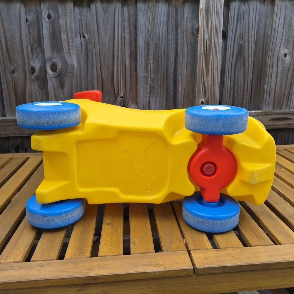 Vintage  Little Tikes yellow race car Ride On Push Toy Roadster Made In USA